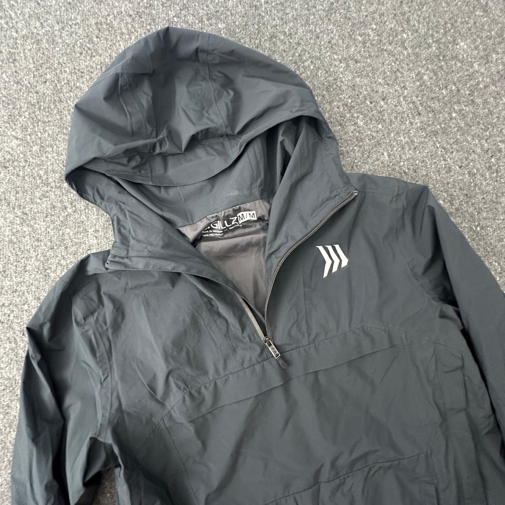 Gillz Anorak Jacket Men M Black Windbreaker Quarter Zip Hooded Lightweight